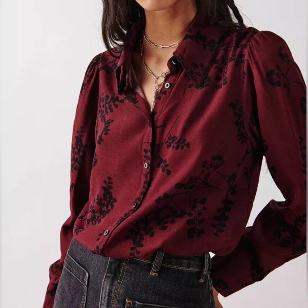 ba&sh Selym Floral Blouse Burgundy Size 2